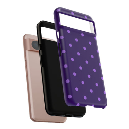 Purple Polka Dot Tough Phone Case – Cute Stylish Durable Protective Cover for Iphone, Samsung Galaxy and Pixel