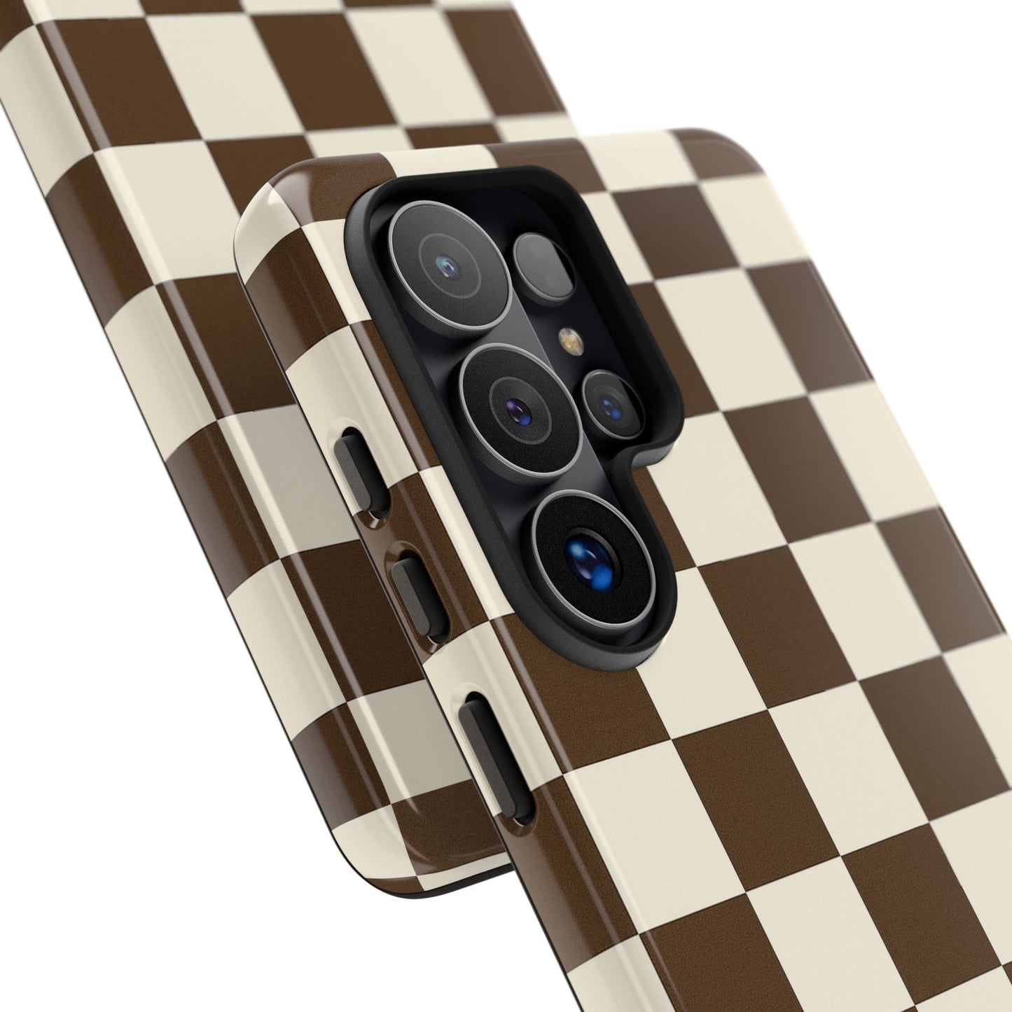 Mocha Checkerboard Phone Case | Neutral Aesthetic Checkered iPhone & Samsung Tough Case