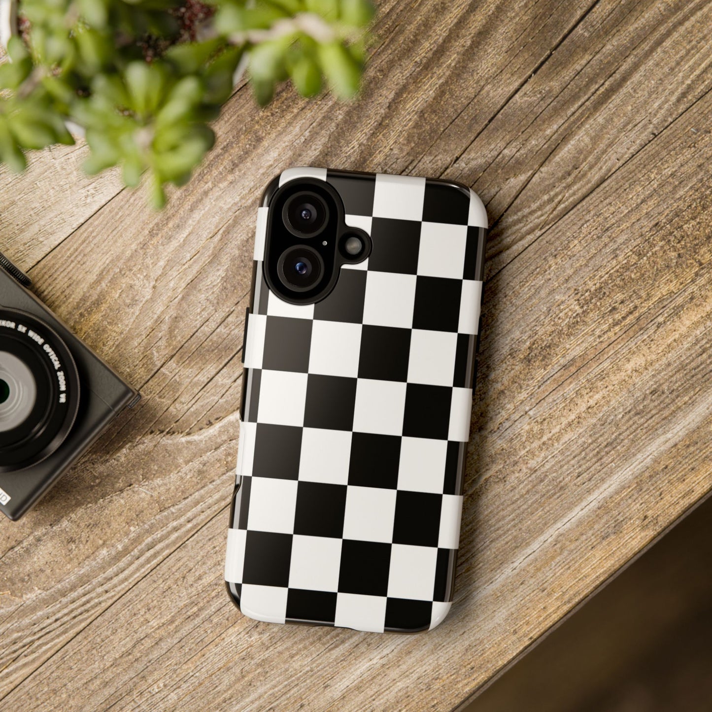 Black & White Checkerboard Phone Case – Classic Aesthetic Tough Protective Case