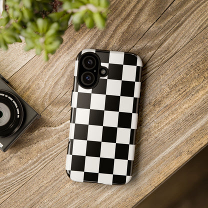 Black & White Checkerboard Phone Case – Classic Aesthetic Tough Protective Case