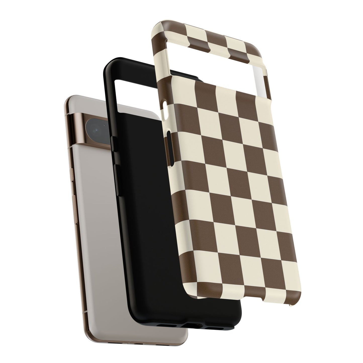 Mocha Checkerboard Phone Case | Neutral Aesthetic Checkered iPhone & Samsung Tough Case