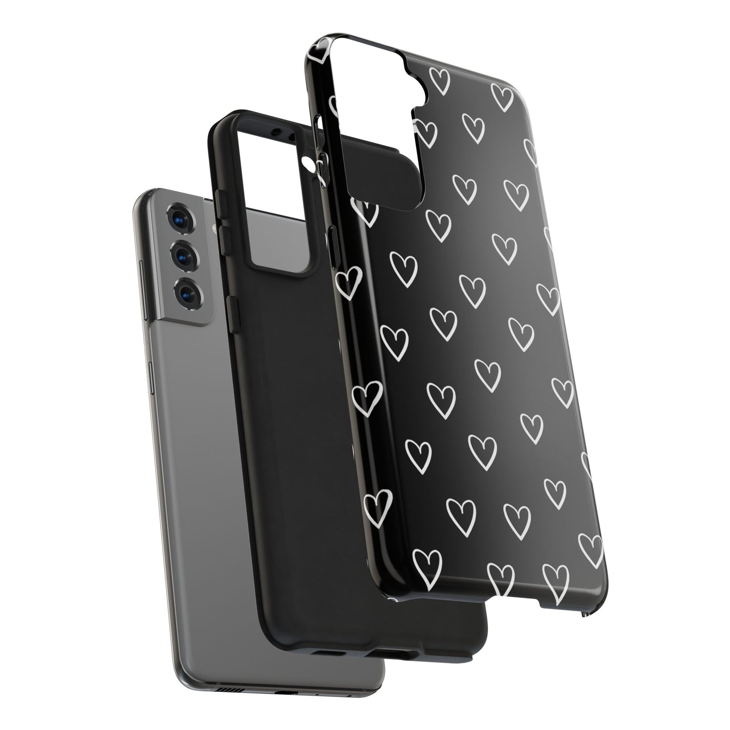 Doodle Heart Phone Case – Minimal Black & White Heart Pattern | Tough Protective Case