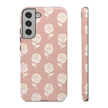 White Rose Pattern Tough Phone Case | Elegant Floral Aesthetic Case for Iphone, Samsung Galaxy and Pixel