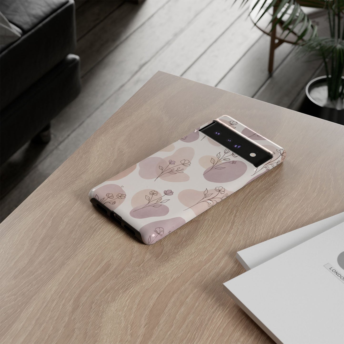 Blush Floral Phone Case Neutral Botanical Watercolor Tough Cover