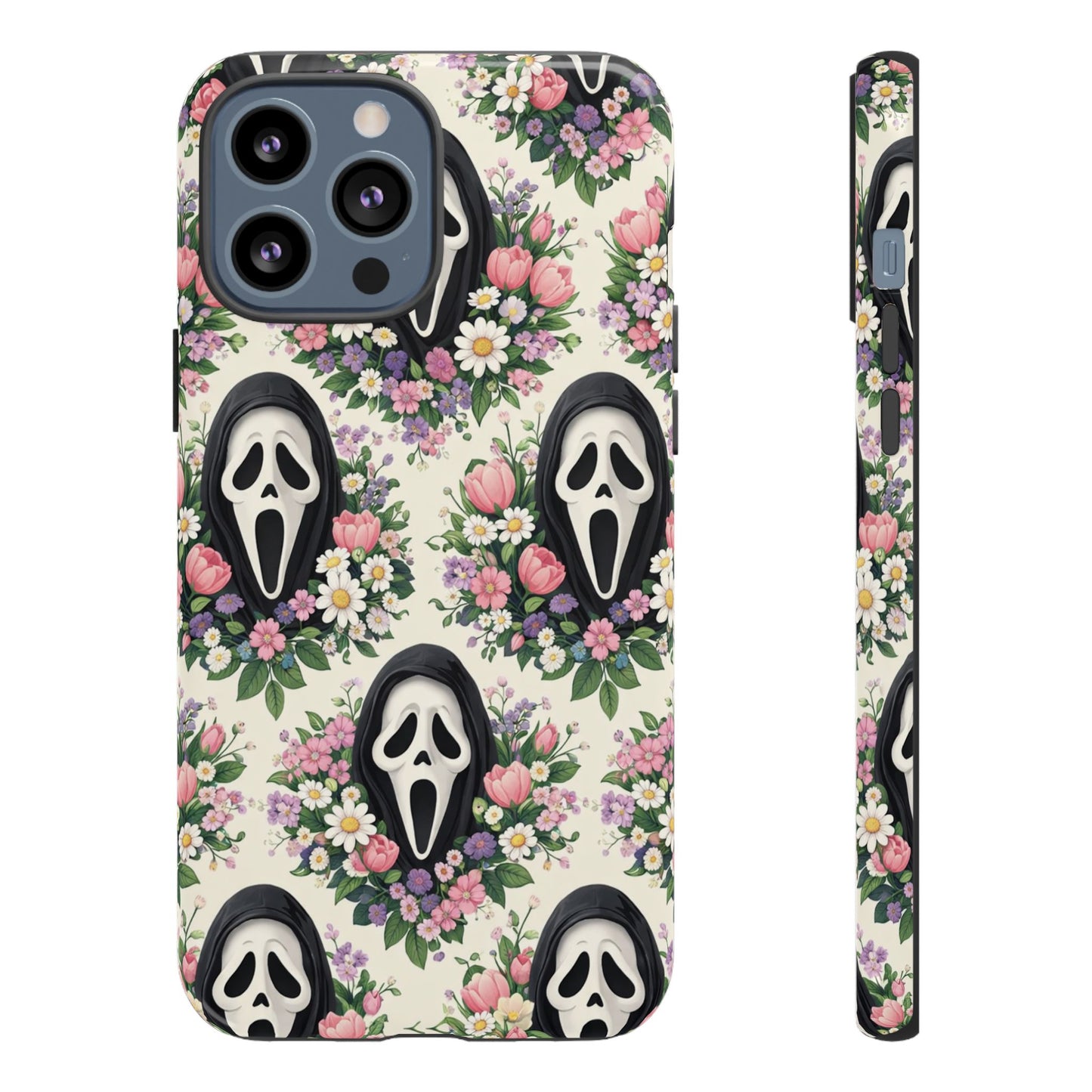 Floral Ghost Face Aesthetic Phone Case – Cute Spooky Tough Cover