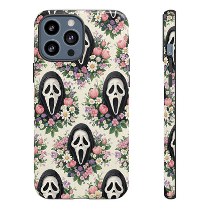 Floral Ghost Face Aesthetic Phone Case – Cute Spooky Tough Cover