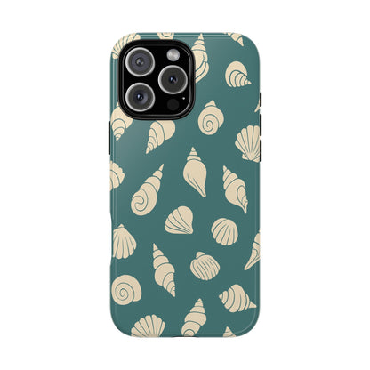 Seashell Pattern Phone Case | Teal Coastal Shells Tough Case for Iphone, Samsung Galaxy and Pixel