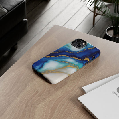 Blue & Gold Marble Phone Case – Luxury Resin Art Tough Case (iPhone, Samsung, Pixel)