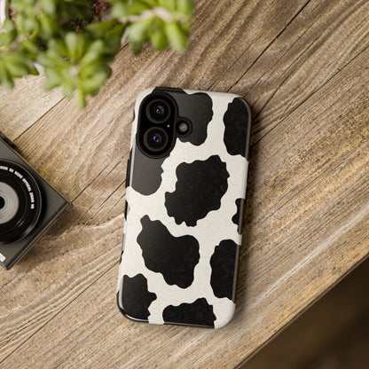 Black & White Cow Print Phone Case | Western Aesthetic iPhone & Samsung Tough Case