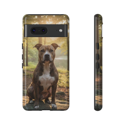 Pitbull Portrait Phone Case | Dog Lover Tough Case, Sunset Forest