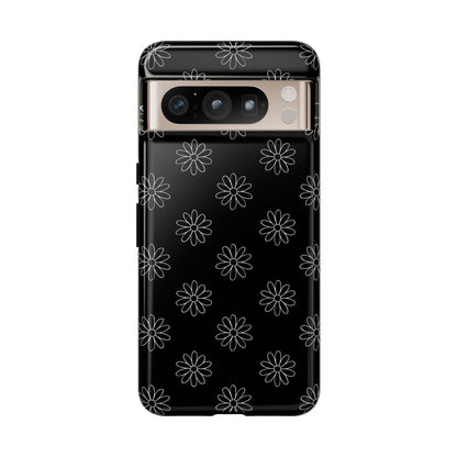 Black Daisy Floral Phone Case – Slim Protective Tough Case for Iphone, Samsung Galaxy and Pixel