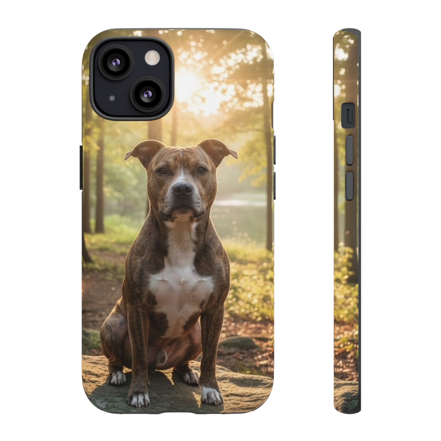 Pitbull Portrait Phone Case | Dog Lover Tough Case, Sunset Forest