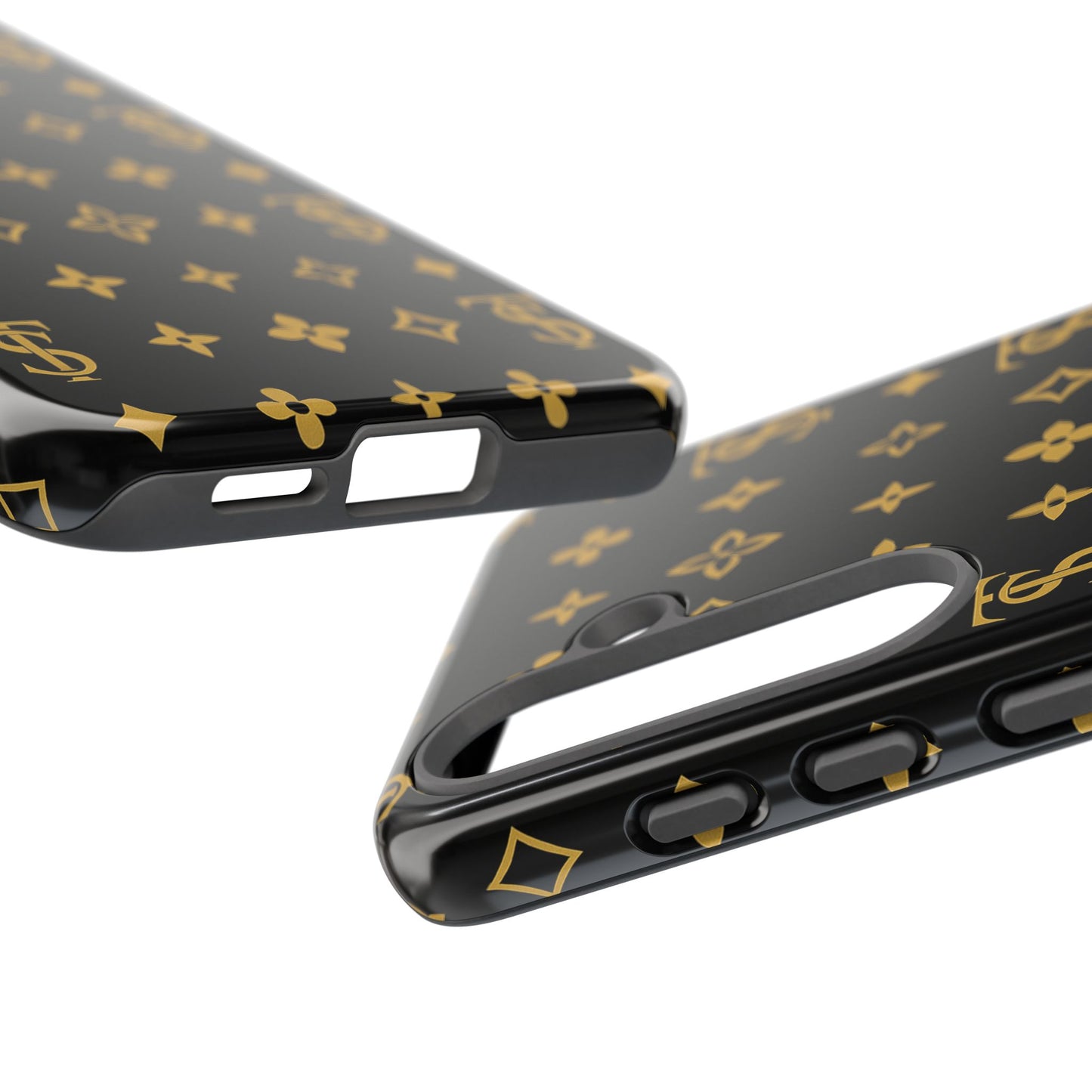 Gold Monogram Pattern Tough Phone Case | Black & Gold Luxury Design for Iphone, Samsung Galaxy and Pixel