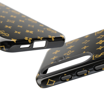 Gold Monogram Pattern Tough Phone Case | Black & Gold Luxury Design for Iphone, Samsung Galaxy and Pixel