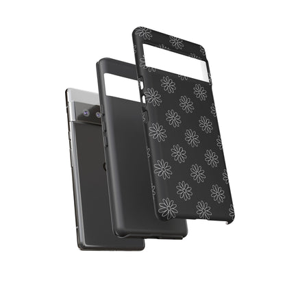 Black Daisy Floral Phone Case – Slim Protective Tough Case for Iphone, Samsung Galaxy and Pixel