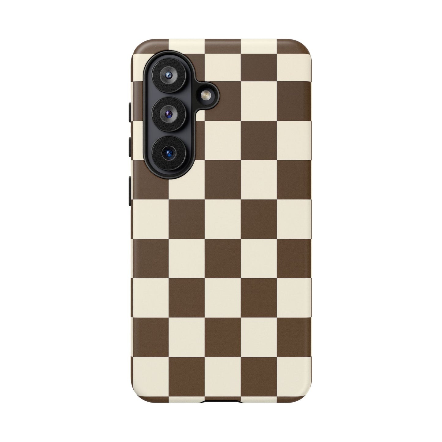 Mocha Checkerboard Phone Case | Neutral Aesthetic Checkered iPhone & Samsung Tough Case
