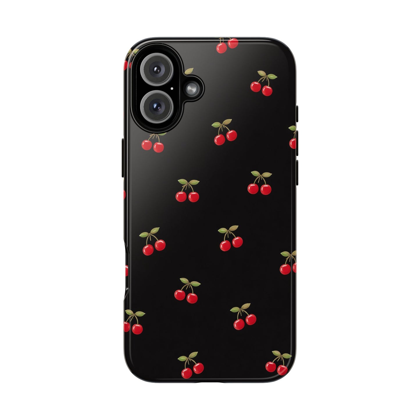 Cherry Pattern Phone Case — Slim Black Protective iPhone Case with Red Cherries for Iphone, Samsung Galaxy and Pixel