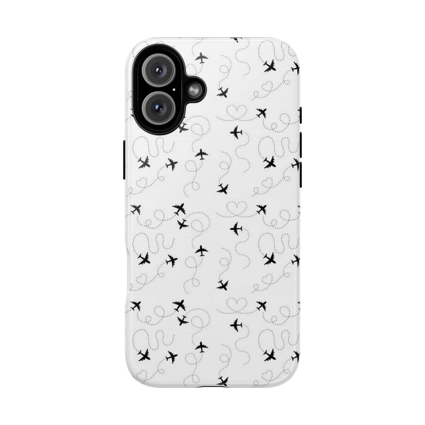 Minimal Paper Airplane Pattern Phone Case – Black White Aesthetic Tough Cover