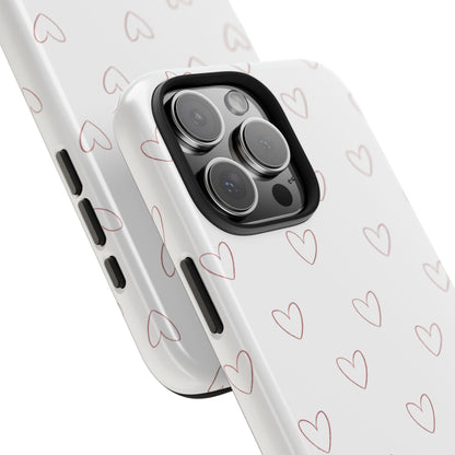 Hand-Drawn Hearts Tough Phone Case | Minimal Pink Heart Pattern