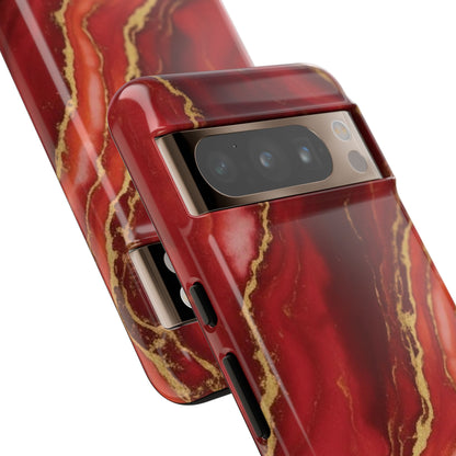 Red Agate Marble Phone Case with Gold Veins – Luxury Tough iPhone & Samsung Case