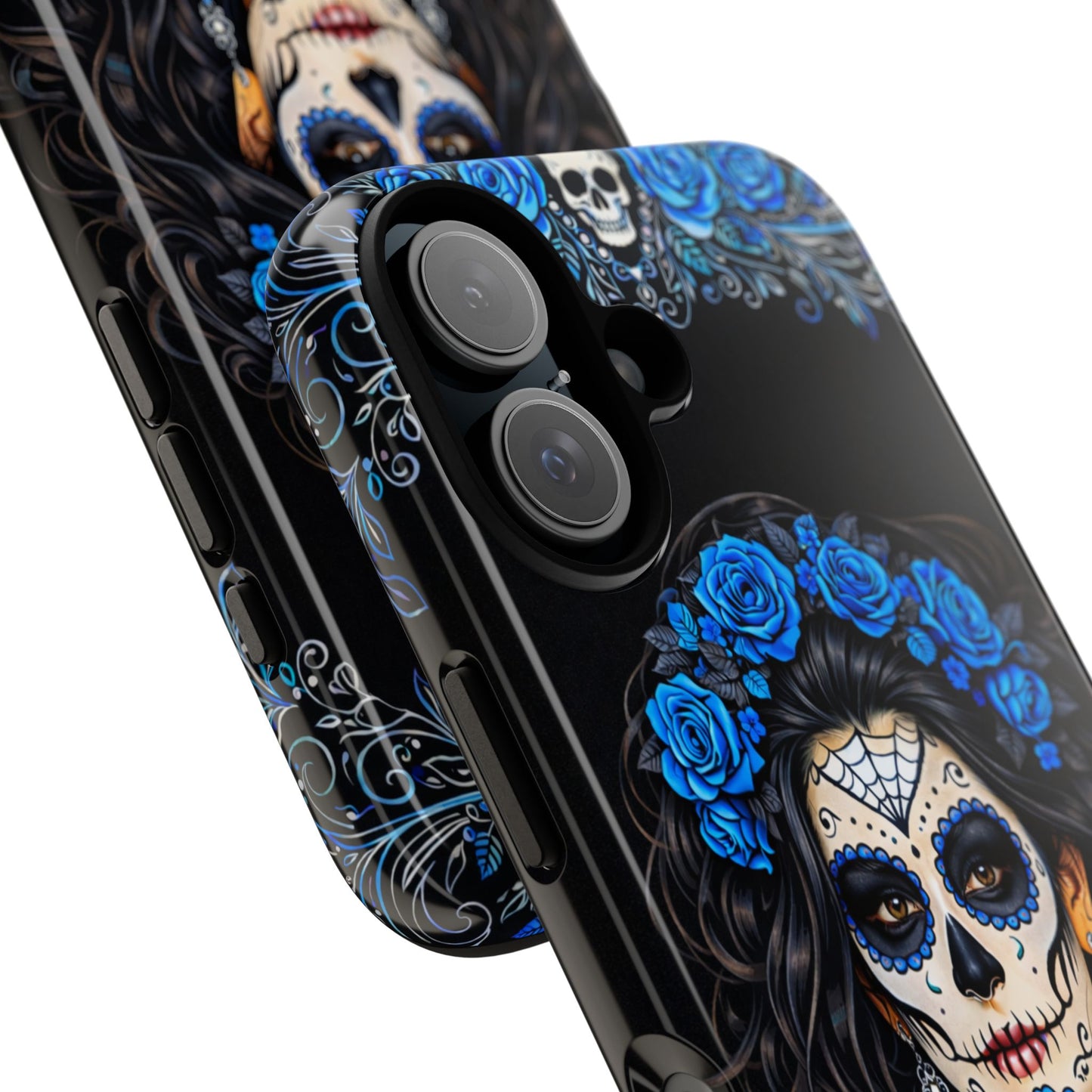 Blue Sugar Skull Woman Phone Case – Day of the Dead Aesthetic Tough Cover