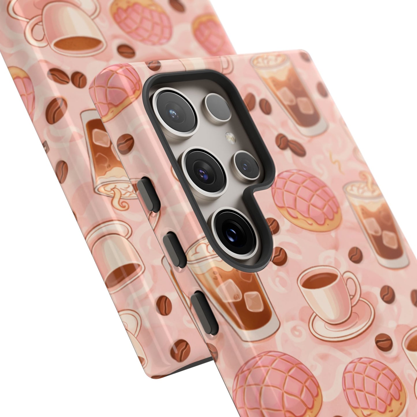 Cute Coffee & Pink Concha Phone Case – Coffee Lover Aesthetic Latte Pattern Tough Case