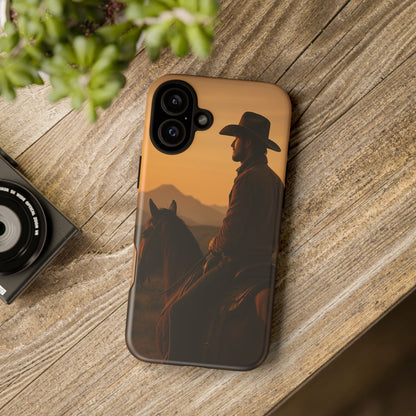 Western Cowboy Sunset Phone Case | Horse Rider Desert Aesthetic Tough Protective Case
