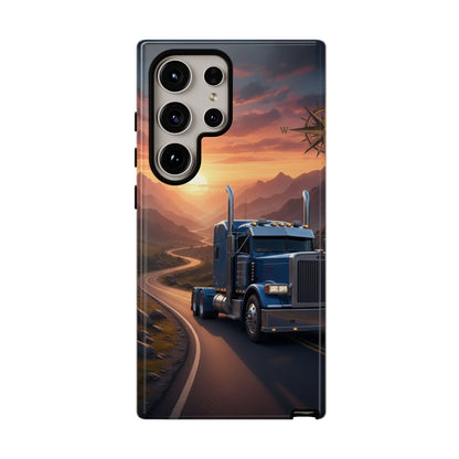Semi Truck Sunset Phone Case | Trucker Gift | Diesel Truck Highway Road iPhone & Samsung Tough Protective Case