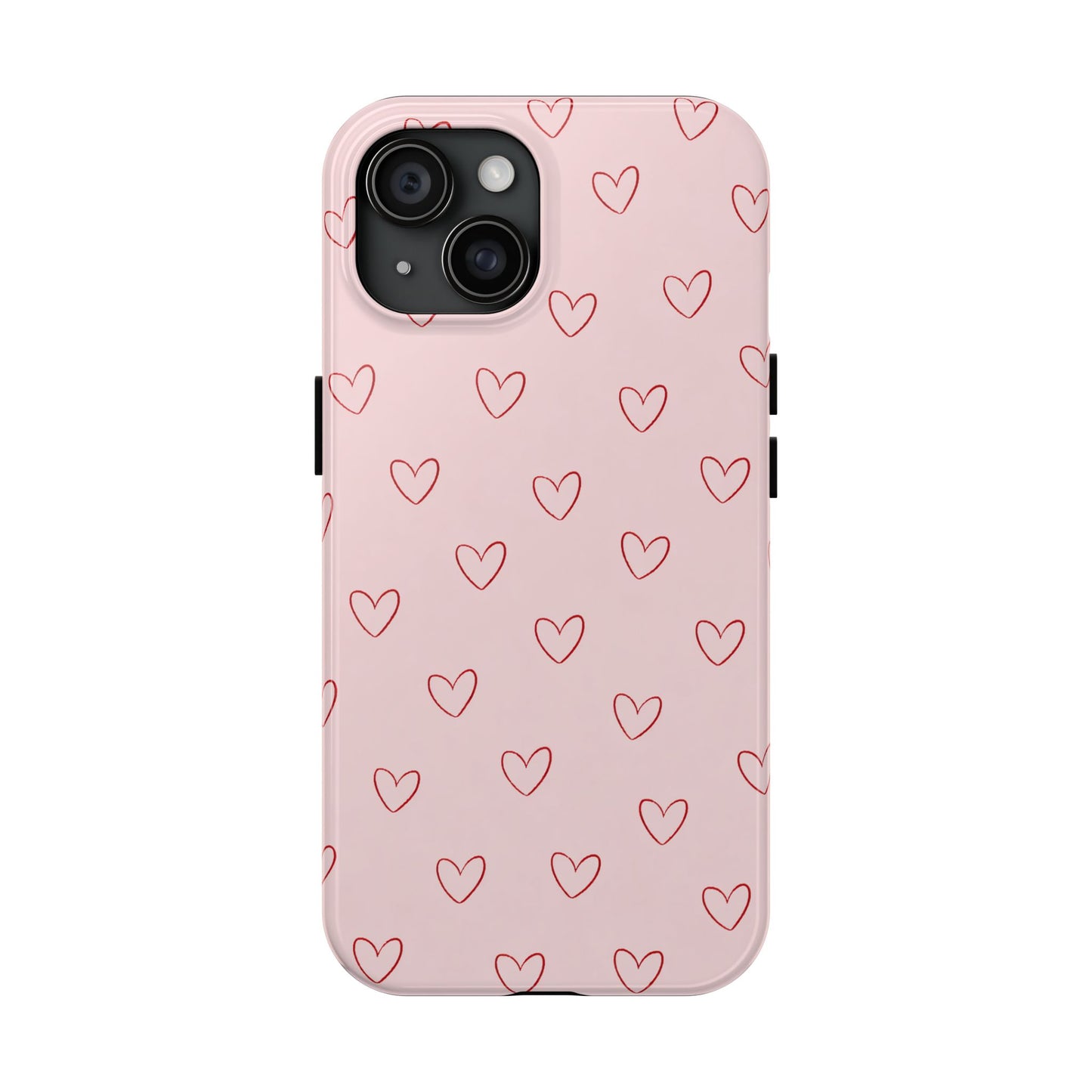 Pink Doodle Hearts Phone Case | Minimal Cute Heart Pattern Tough Case