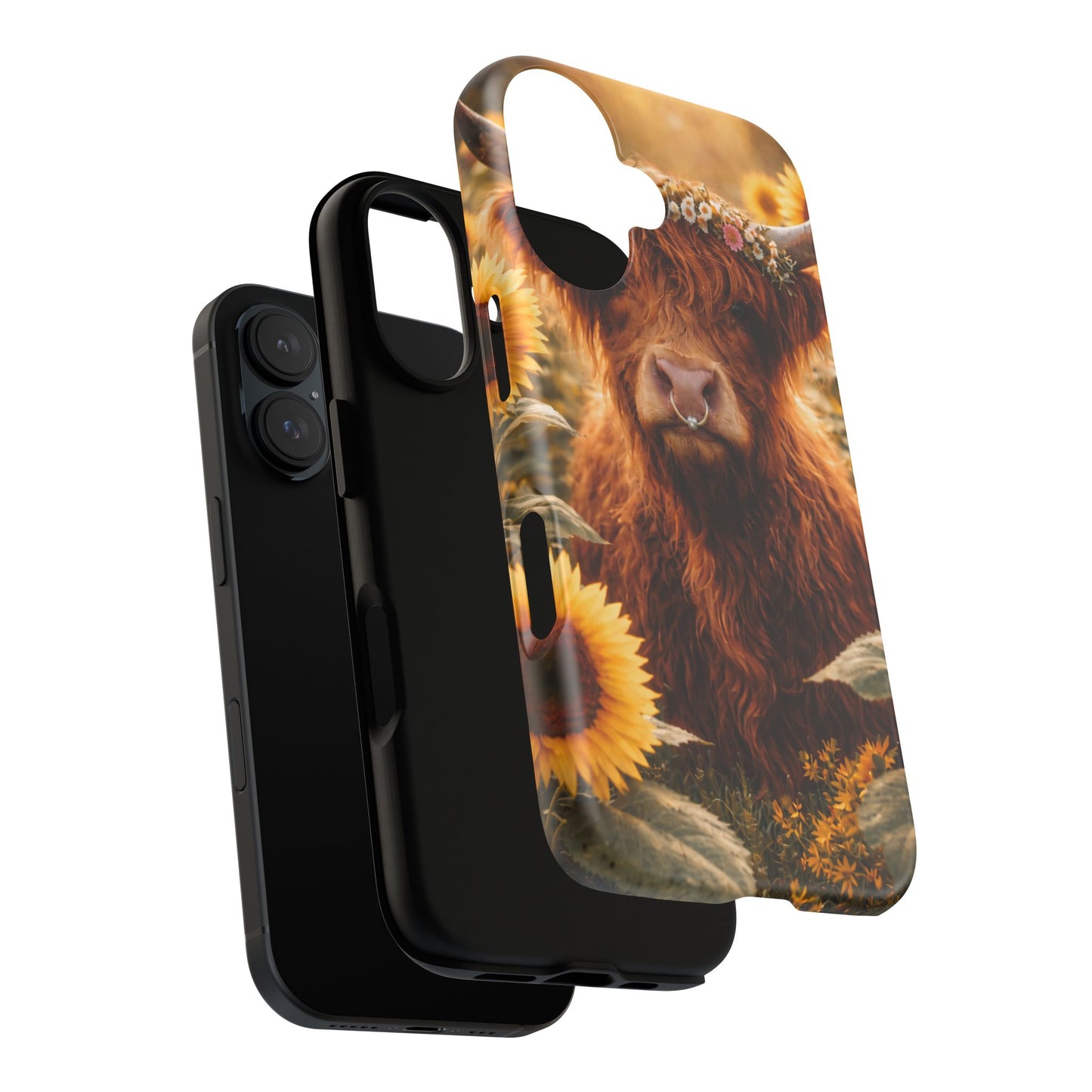 Highland Cow Sunflower Phone Case | Floral Farmhouse iPhone, Samsung Galaxy and Pixel Cover