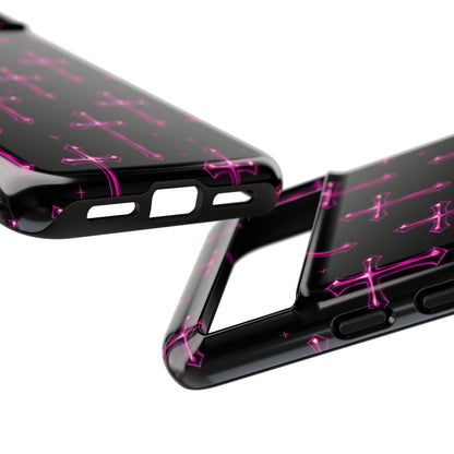 Neon Pink Cross Pattern Phone Case | Tough Protective Case for Iphone, Samsung Galaxy and Pixel