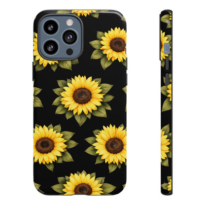 Sunflower Floral Tough Phone Case – Black Background Protective Cover for Iphone, Samsung Galaxy and Pixel