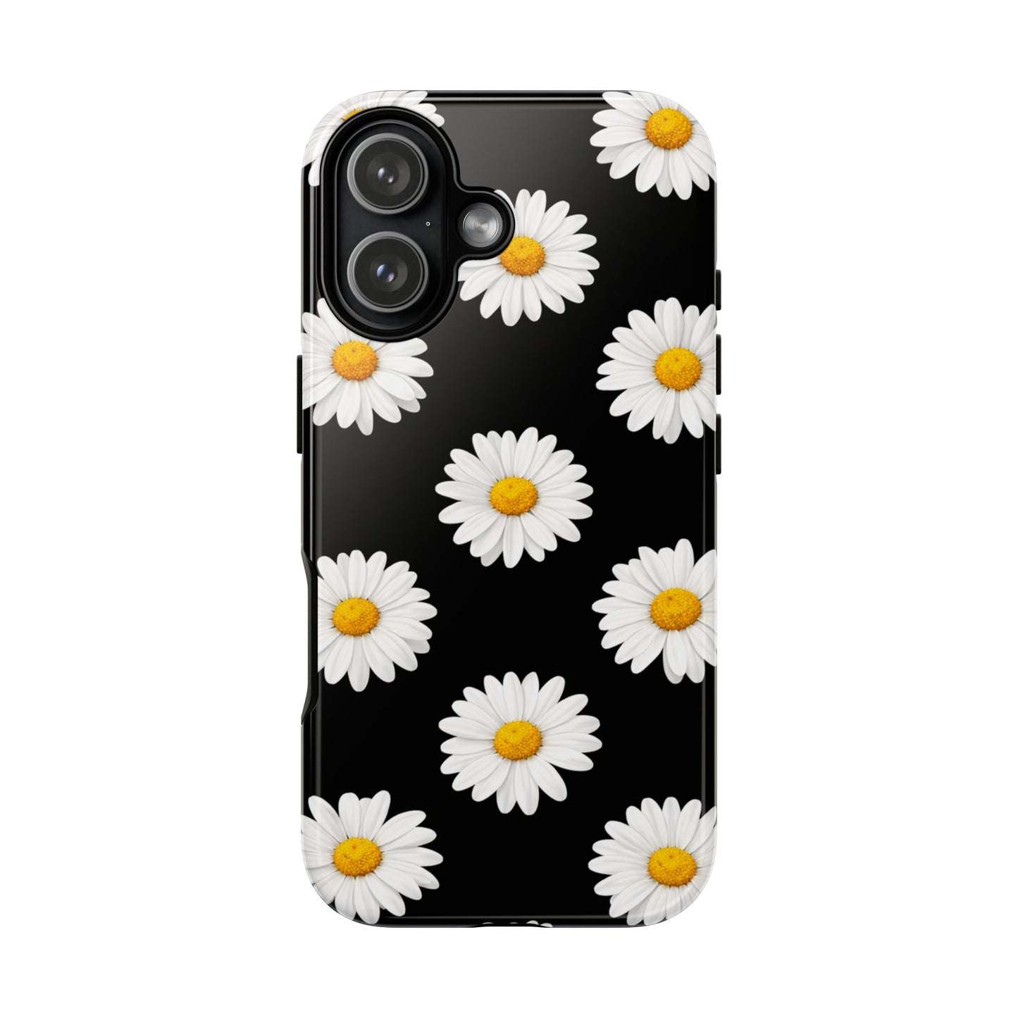 Black Daisy Floral Tough Phone Case – Cute Protective Cover for Iphone, Samsung Galaxy and Pixel