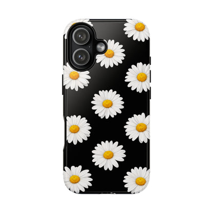 Black Daisy Floral Tough Phone Case – Cute Protective Cover for Iphone, Samsung Galaxy and Pixel