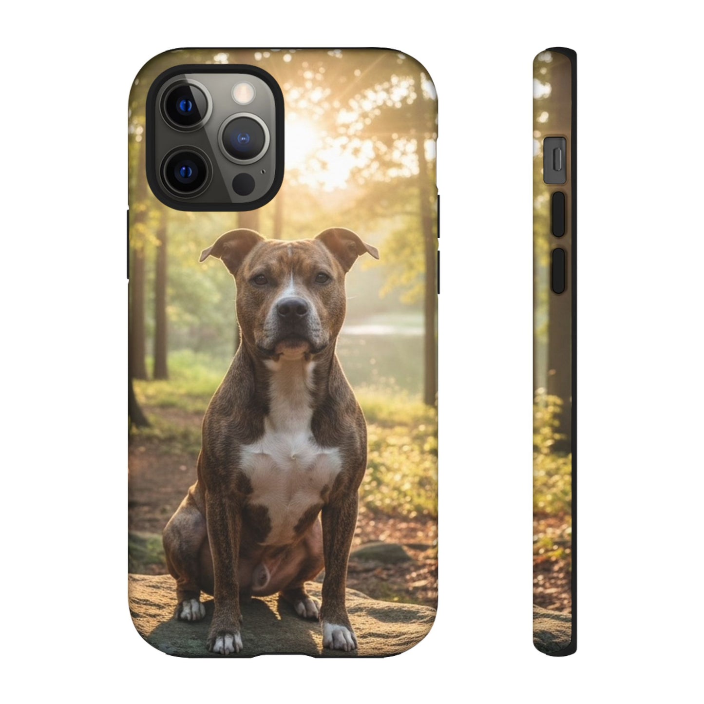 Pitbull Portrait Phone Case | Dog Lover Tough Case, Sunset Forest
