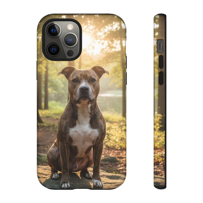 Pitbull Portrait Phone Case | Dog Lover Tough Case, Sunset Forest