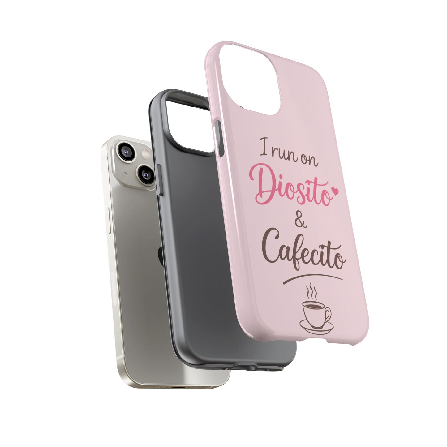 I Run on Diosito y Cafecito Phone Case, Pink Aesthetic Latina Faith Coffee Case, Girly Protective iPhone Samsung Cover