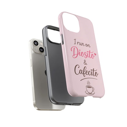 I Run on Diosito y Cafecito Phone Case, Pink Aesthetic Latina Faith Coffee Case, Girly Protective iPhone Samsung Cover
