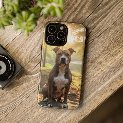 Pitbull Portrait Phone Case | Dog Lover Tough Case, Sunset Forest