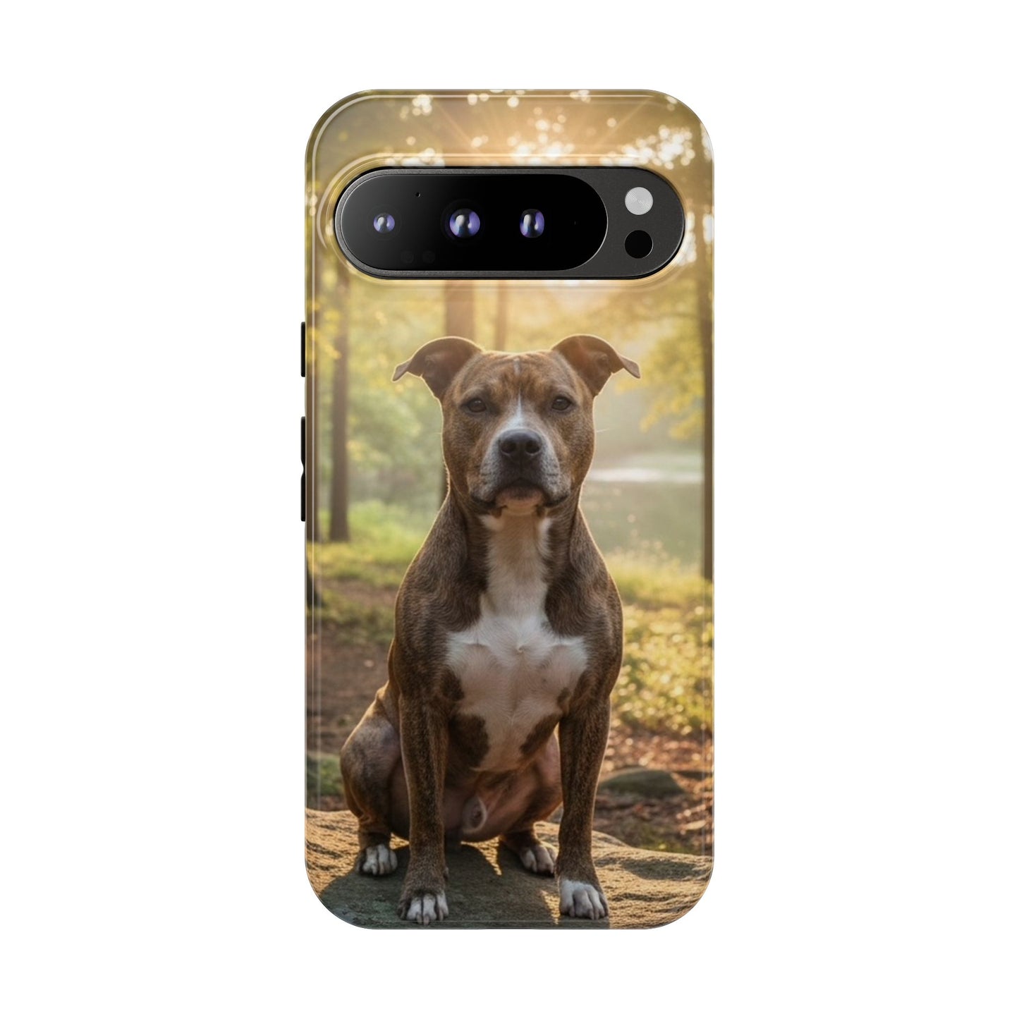 Pitbull Portrait Phone Case | Dog Lover Tough Case, Sunset Forest