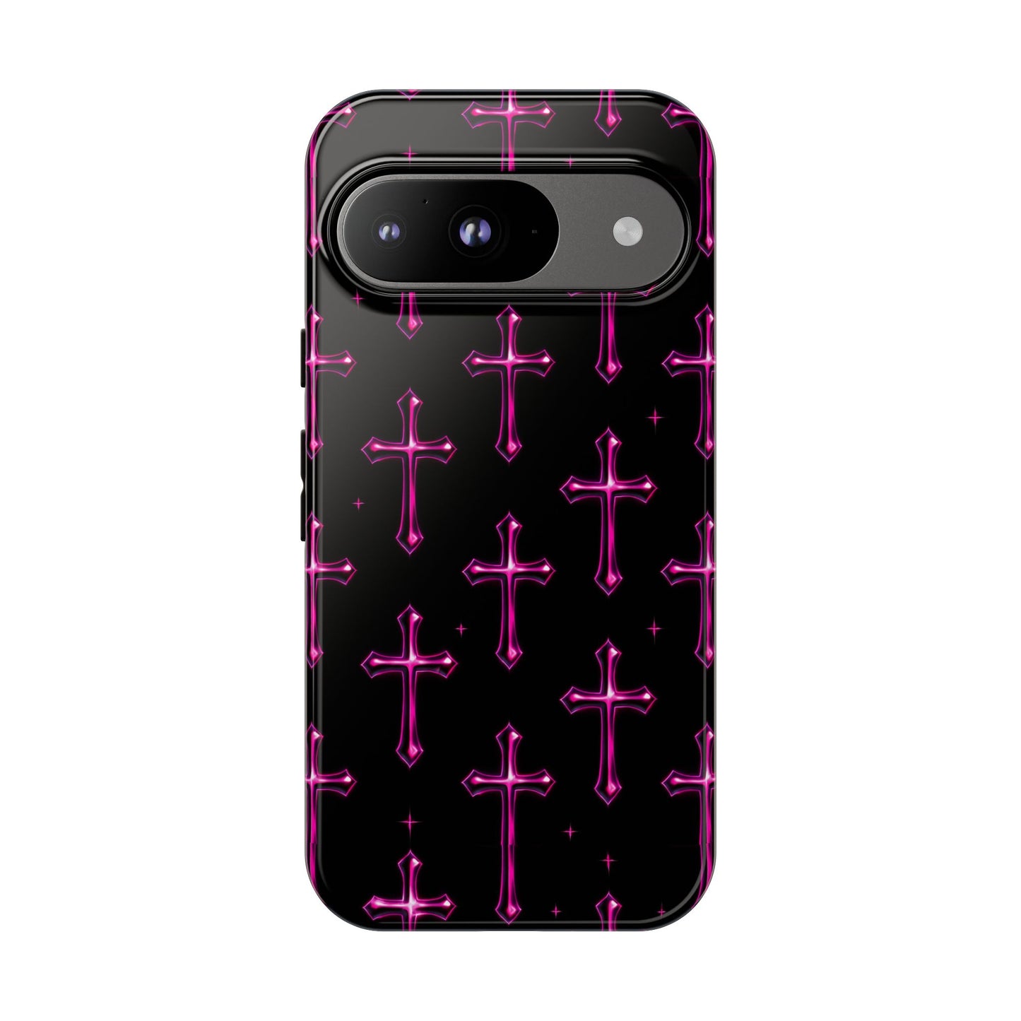 Neon Pink Cross Pattern Phone Case | Tough Protective Case for Iphone, Samsung Galaxy and Pixel