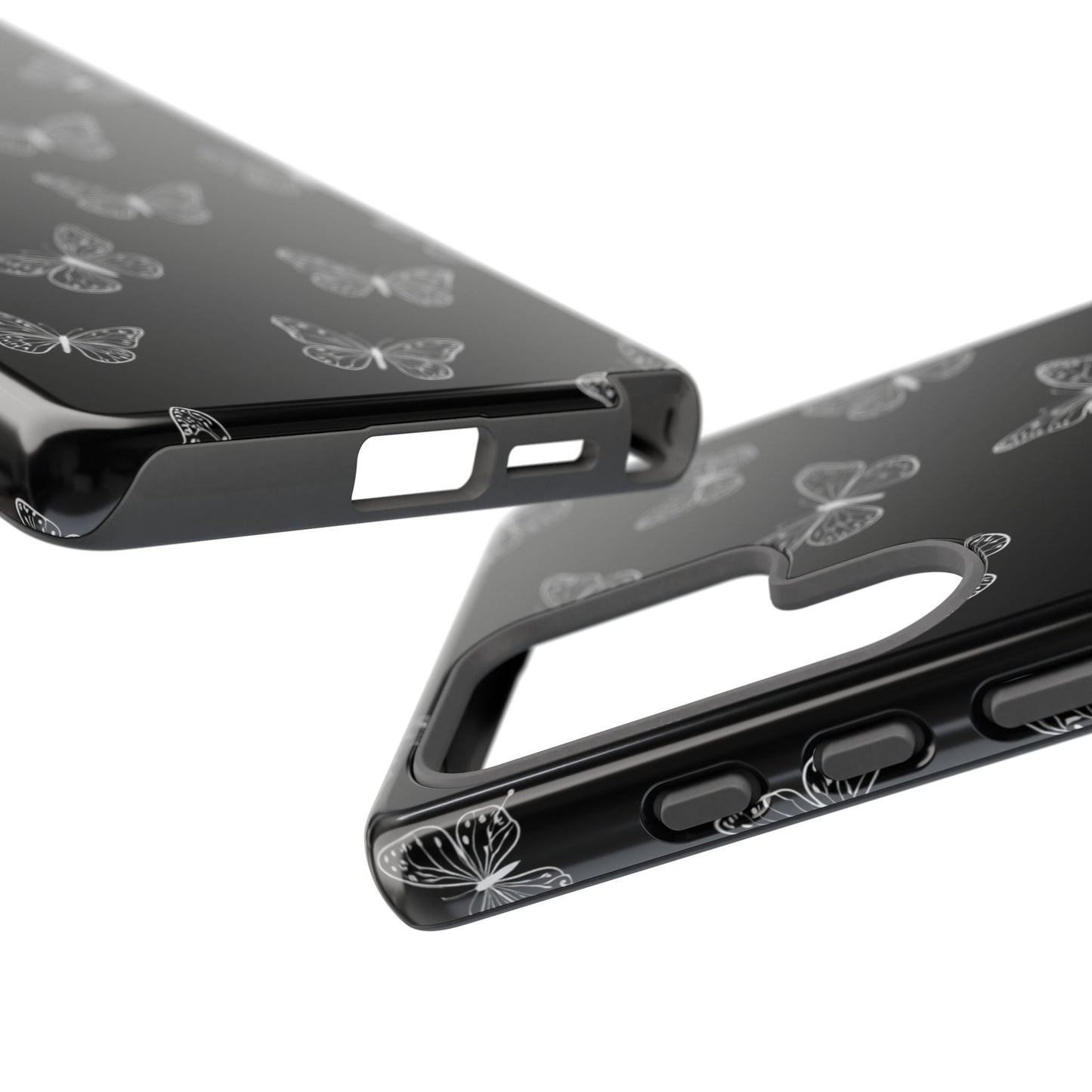 White Butterfly Pattern Phone Case – Dark Aesthetic Monochrome Tough Cover