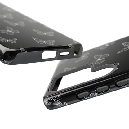 White Butterfly Pattern Phone Case – Dark Aesthetic Monochrome Tough Cover