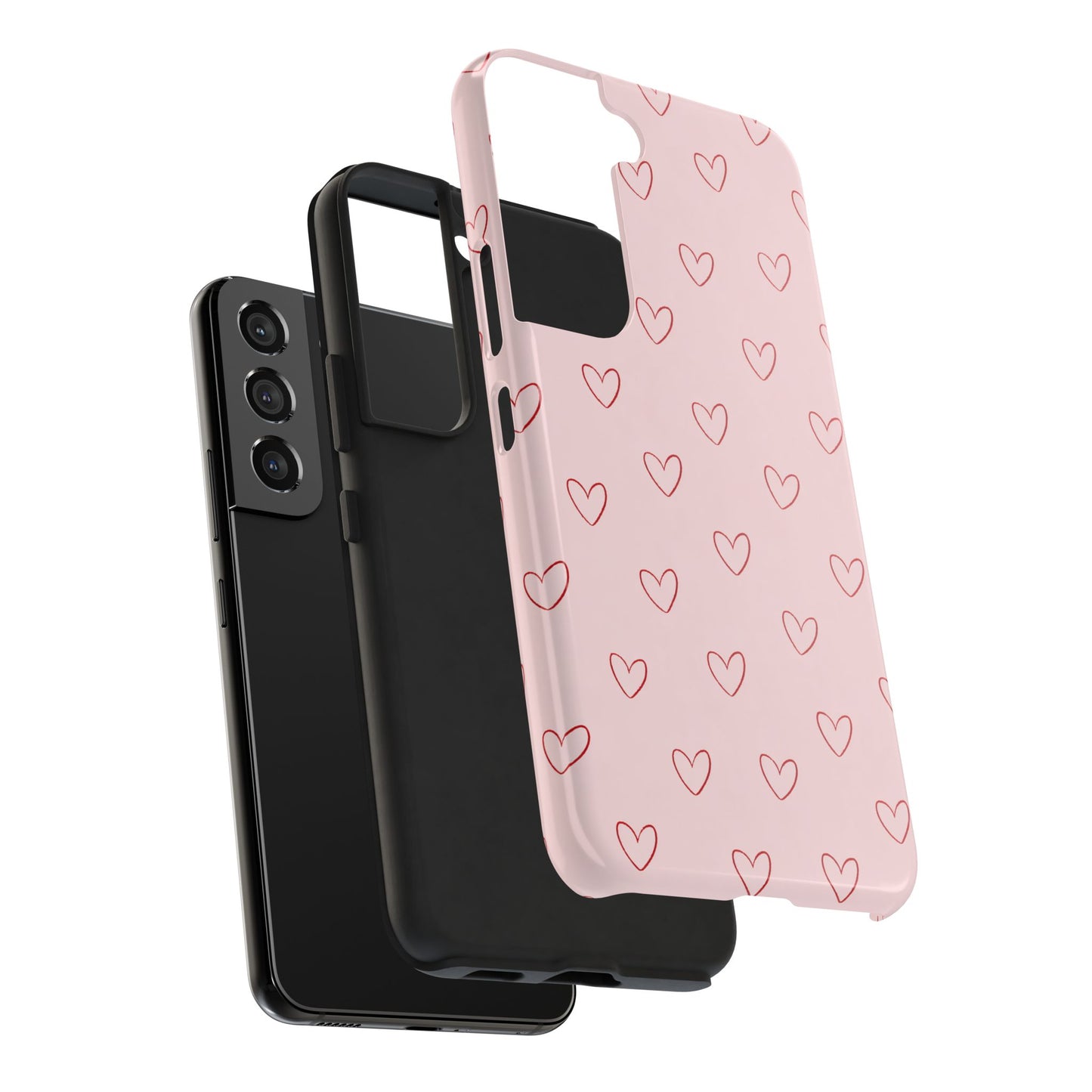 Pink Doodle Hearts Phone Case | Minimal Cute Heart Pattern Tough Case