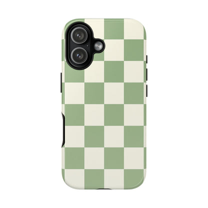 Sage Green Checkerboard Phone Case | Minimal Aesthetic Checkered iPhone & Samsung Tough Case