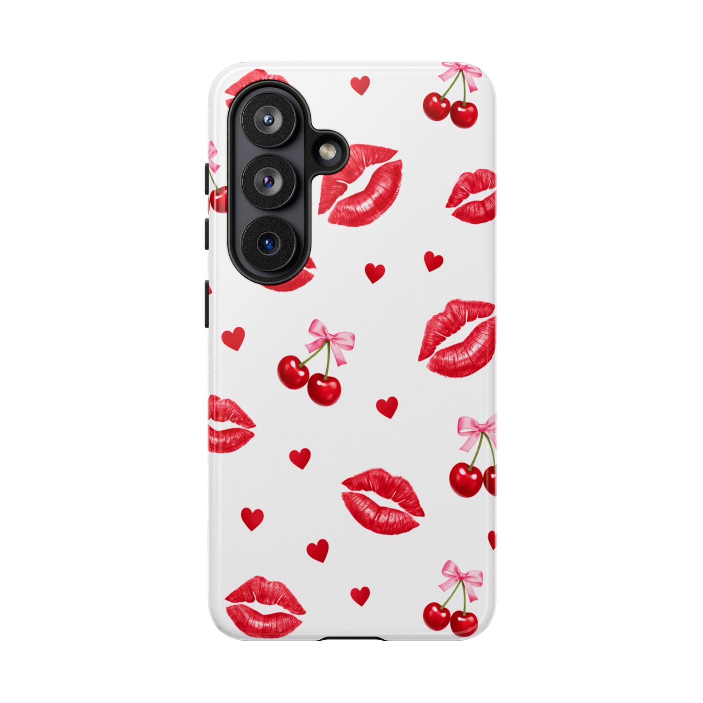 Red Lips & Cherry Phone Case – Y2K Retro Aesthetic Tough Cover