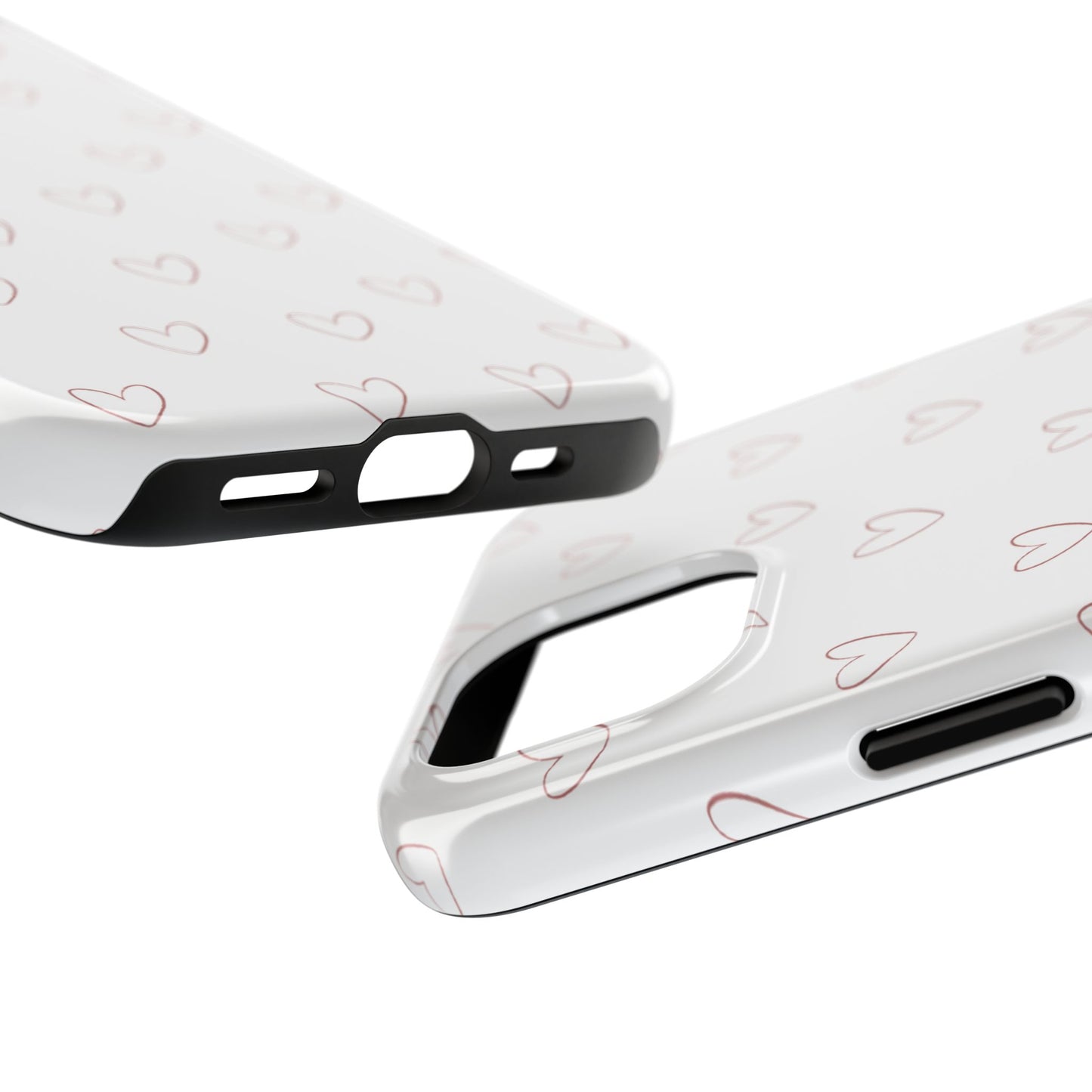 Hand-Drawn Hearts Tough Phone Case | Minimal Pink Heart Pattern