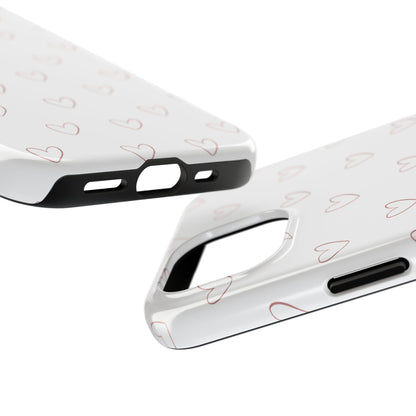 Hand-Drawn Hearts Tough Phone Case | Minimal Pink Heart Pattern