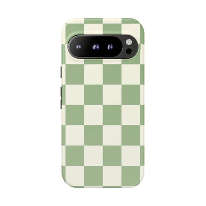 Sage Green Checkerboard Phone Case | Minimal Aesthetic Tough Case