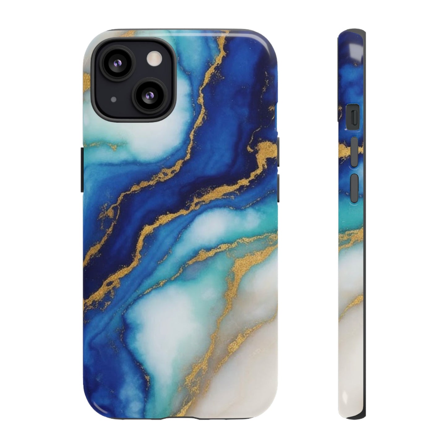 Blue & Gold Marble Phone Case – Luxury Resin Art Tough Case (iPhone, Samsung, Pixel)